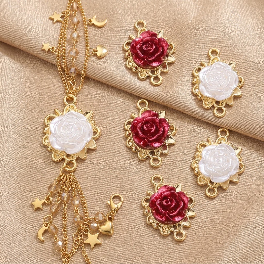 Flower Supplies - 10Pcs/Lot Red White Resin Rose Flower